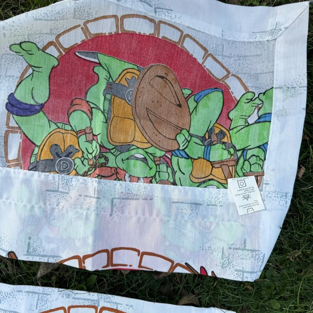 Vtg 90s Teenage Mutant Ninja Turtles Curtains Rod Pocket Panels Set of two 40X14